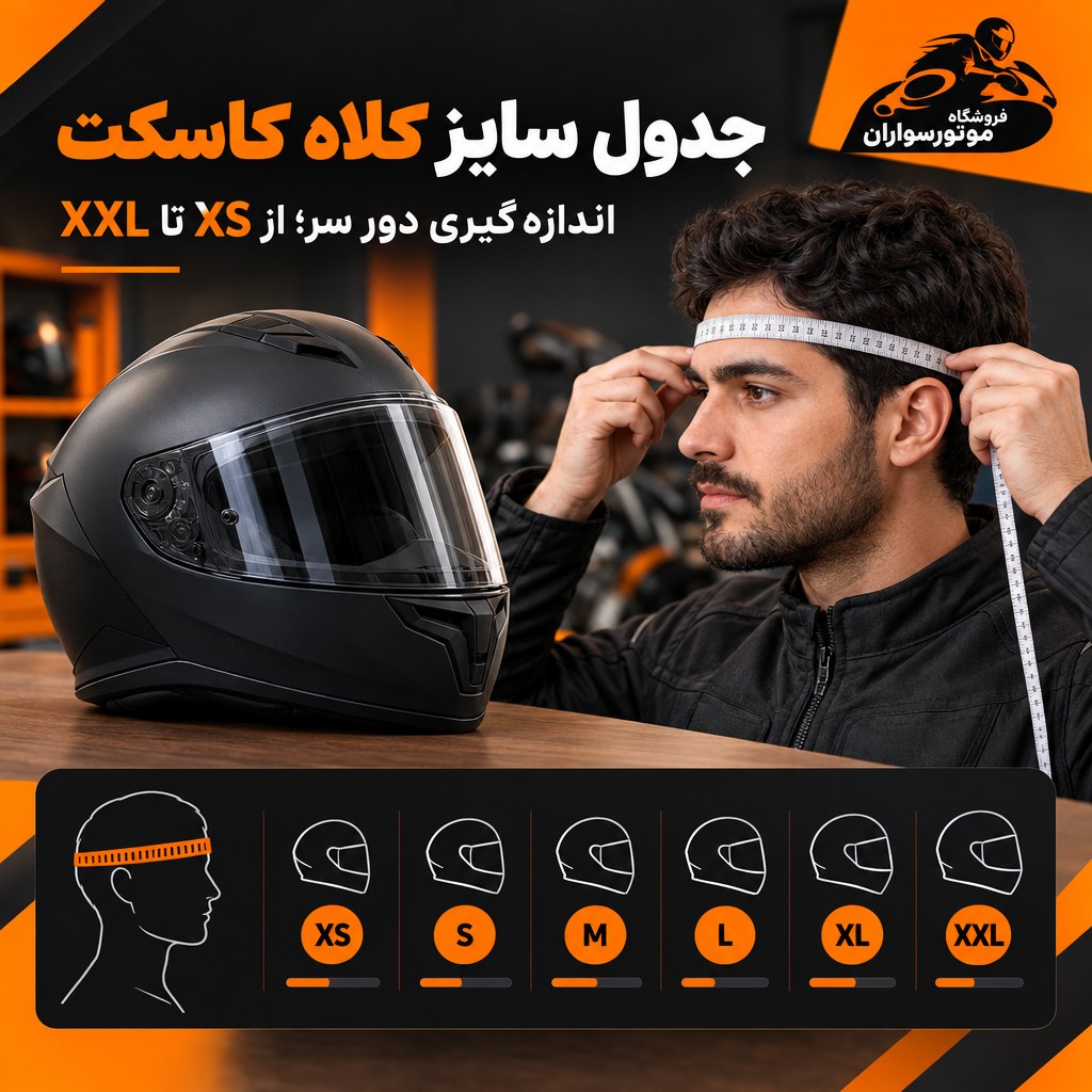 جدول سایز کلاه کاسکت و روش اندازه‌گیری دور سر از XS تا XXL