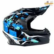 کلاه کاسکت کراسی طرح‌دار مشکی آبی تکنو TEKNO - نمای اصلی
