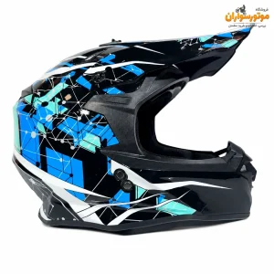 کلاه کاسکت کراسی طرح‌دار مشکی آبی تکنو TEKNO - نمای اصلی