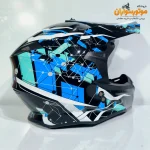 کلاه کاسکت کراسی طرح‌دار مشکی آبی تکنو TEKNO - نمای روبه‌رو