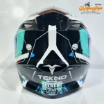کلاه کاسکت کراسی طرح‌دار مشکی آبی تکنو TEKNO - نمای کناری