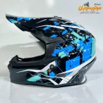 کلاه کاسکت کراسی طرح‌دار مشکی آبی تکنو TEKNO - نمای پشت
