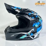 کلاه کاسکت کراسی طرح‌دار مشکی آبی تکنو TEKNO - جزئیات طراحی